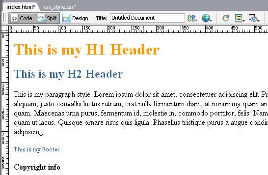 Dreamweaver After Applying styles