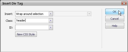 Dreamweaver Insert Header DIV Tag