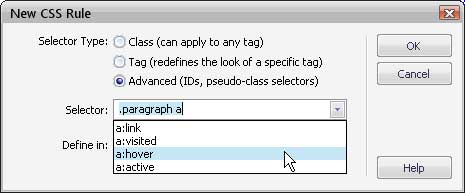 Dreamweaver Hover Link style