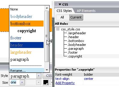 Dreamweaver style lists match