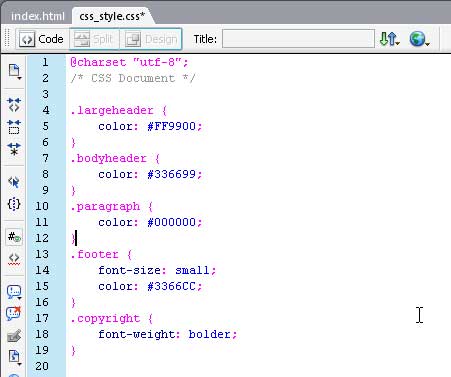Dreamweaver style sheet wiew