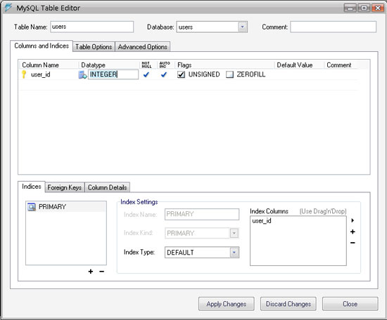 Query Browser Table Editor