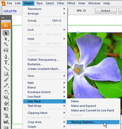 Illustrator vector paths select live trace